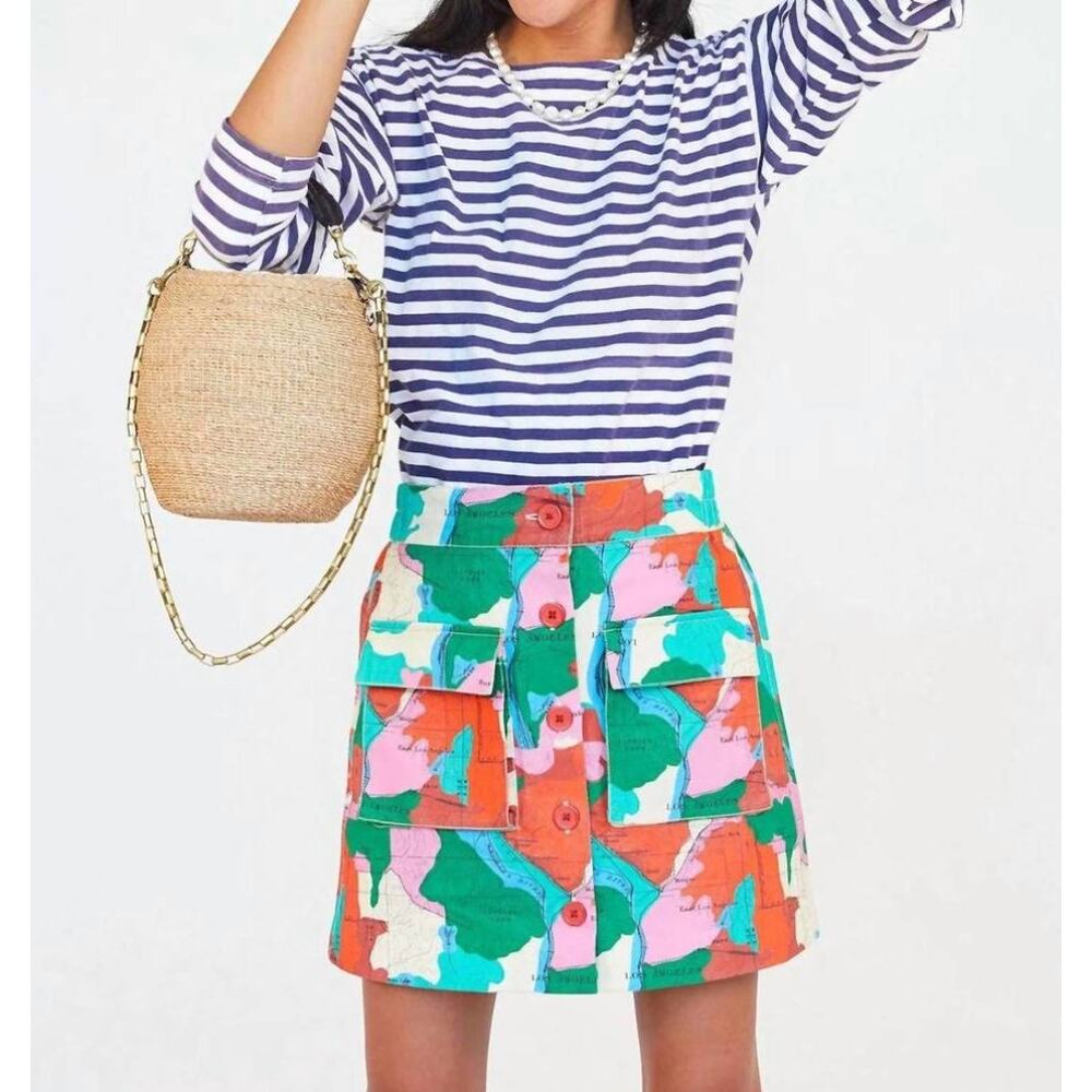 Clare V Colorblock Patch Pocket Mini Skirt in Green, Pink, Orange, White